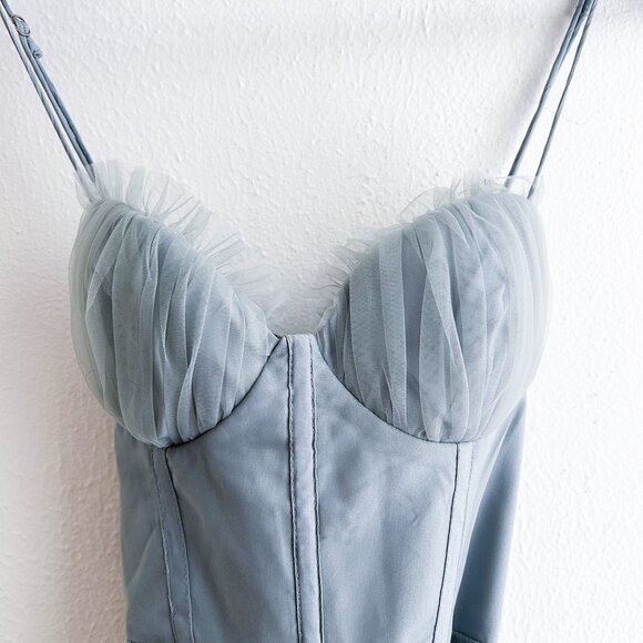 Angel Biba Smitten Sweetheart Neckline Chiffon Midi Dress in Blue Sage - Picture 6 of 8